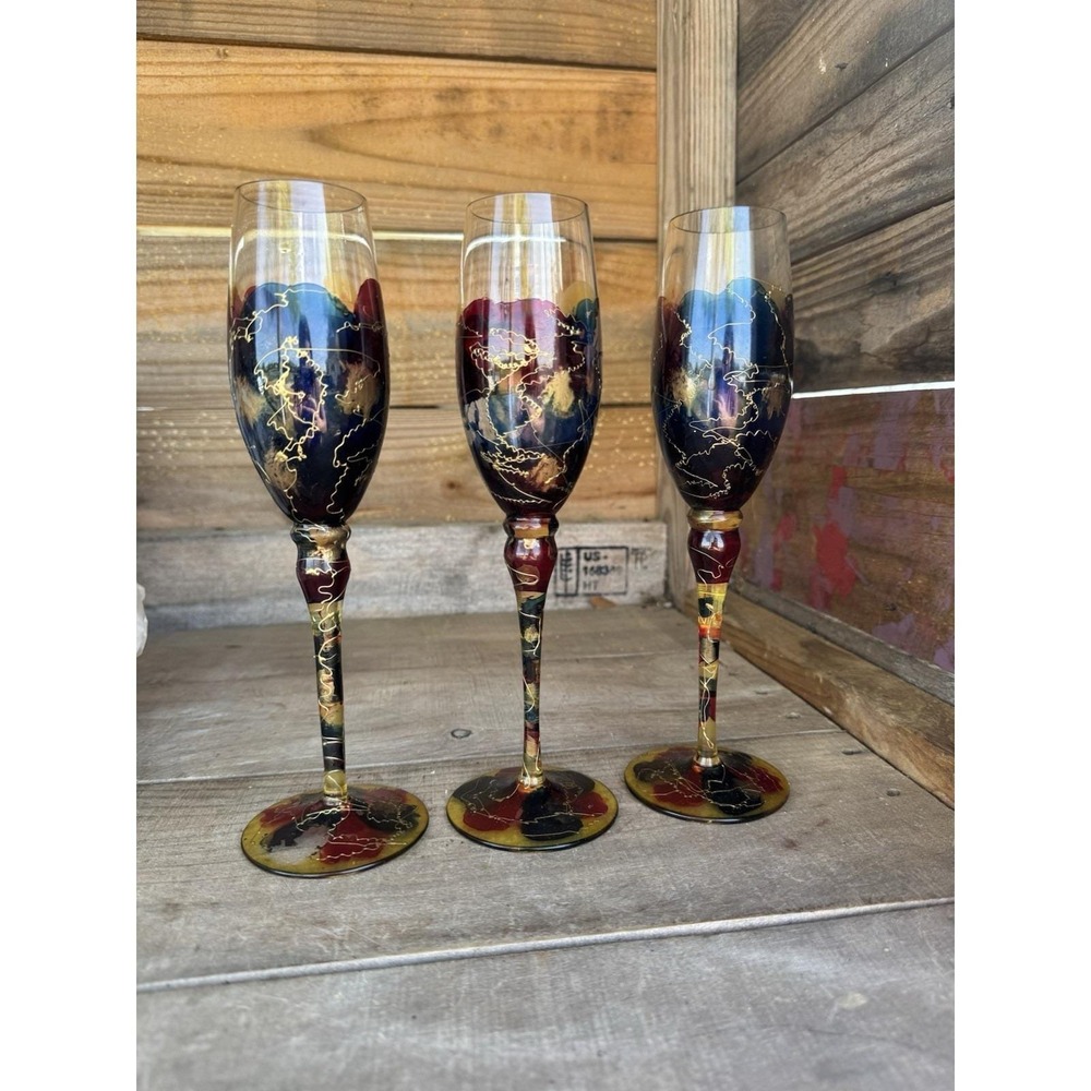 Royal Danube Romanian‎ Art Crystal Gold Splattered Champagne Glasses READ